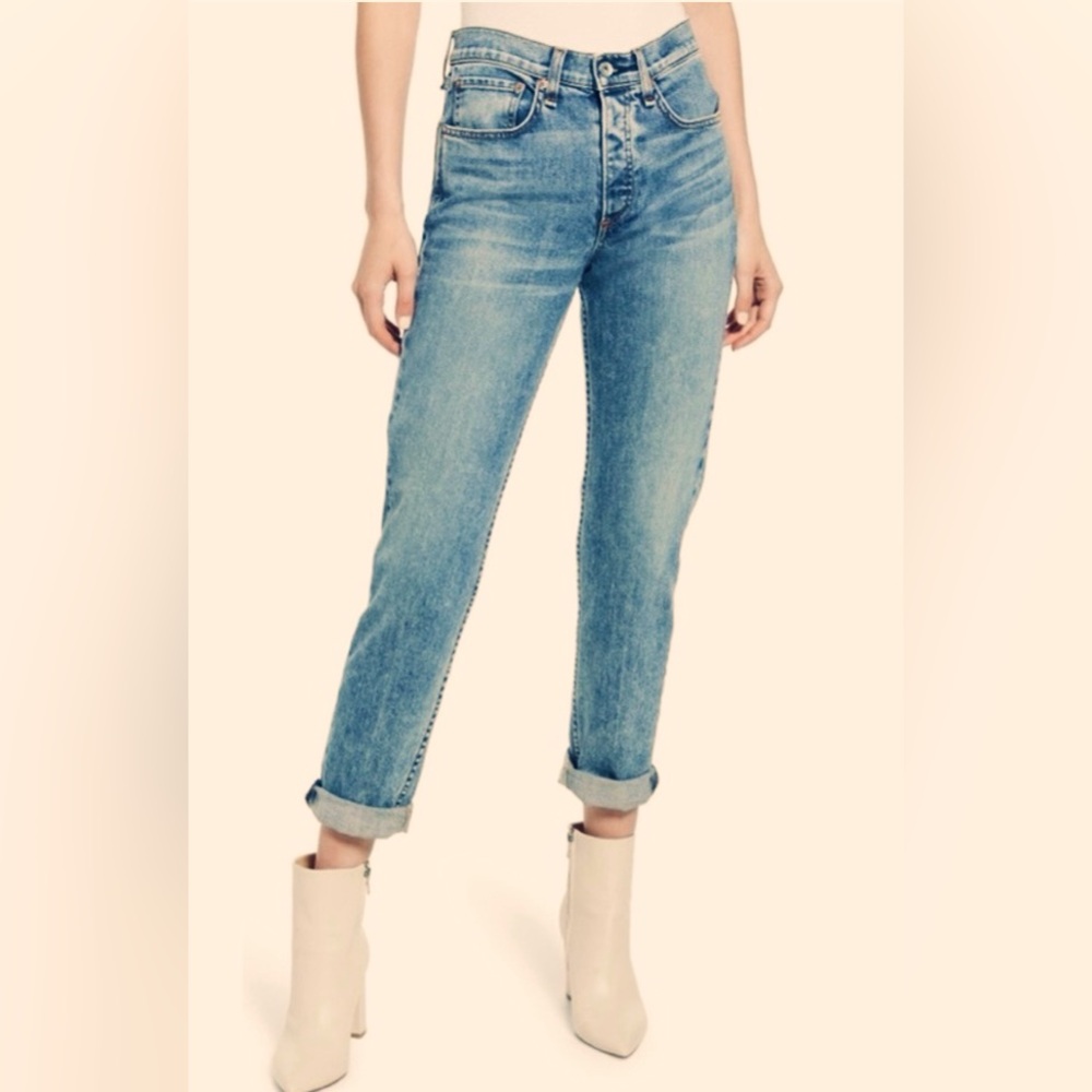 rag & bone Rosa Mid-Rise Boyfriend Jeans, Sz. 28, Hidden Button Fly, Med. Wash